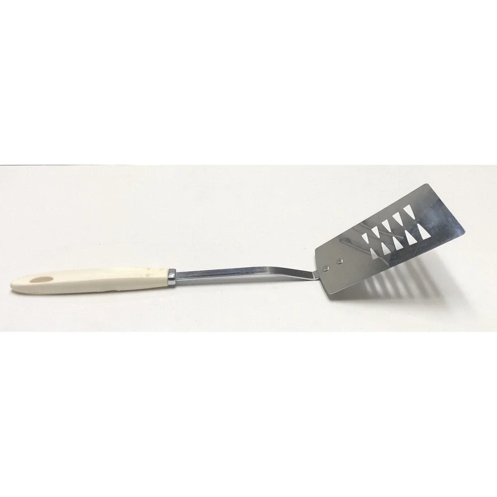 Vtg Androck Stainless Slotted Spatula Turner White Handle USA 14